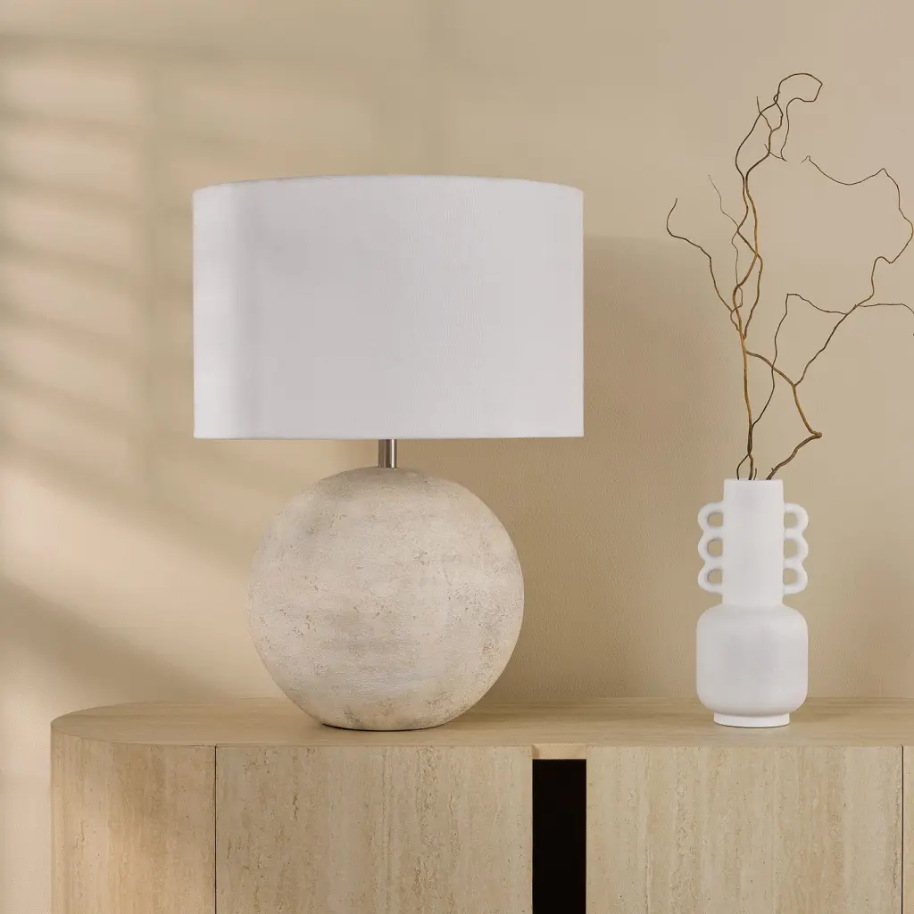 Havana Natural Ceramic Table Lamp C/W White Shade