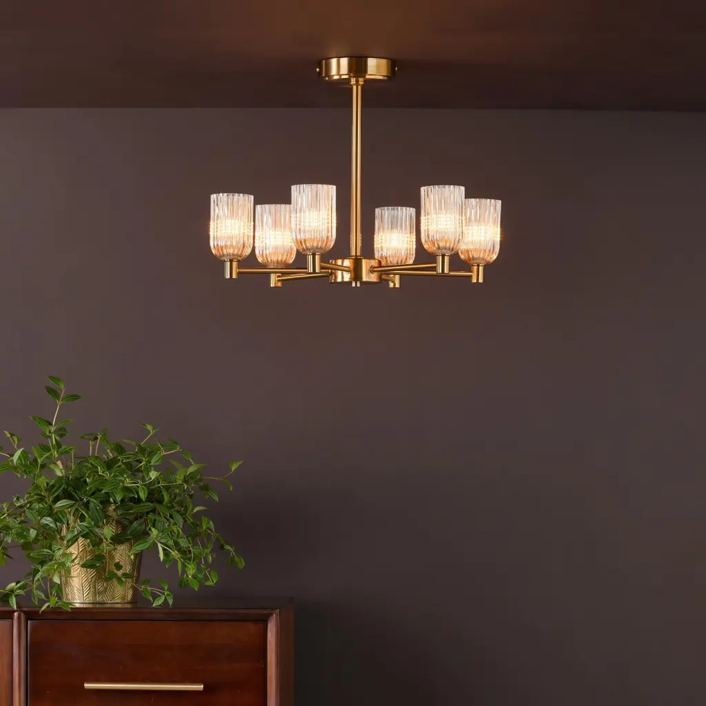 Hilaria 6 Light Antique Gold Semi-Flush Fitting