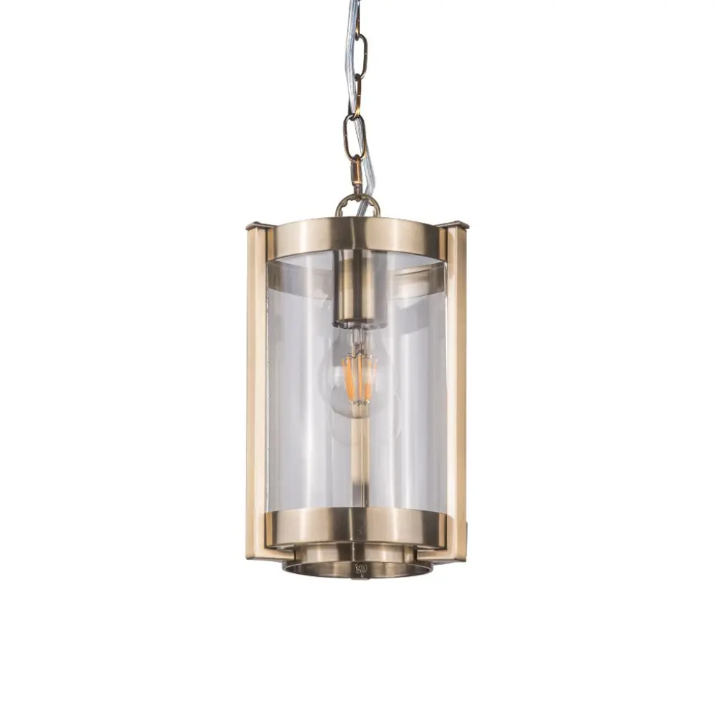 Hudson Single Glass Pendant in Antique Brass