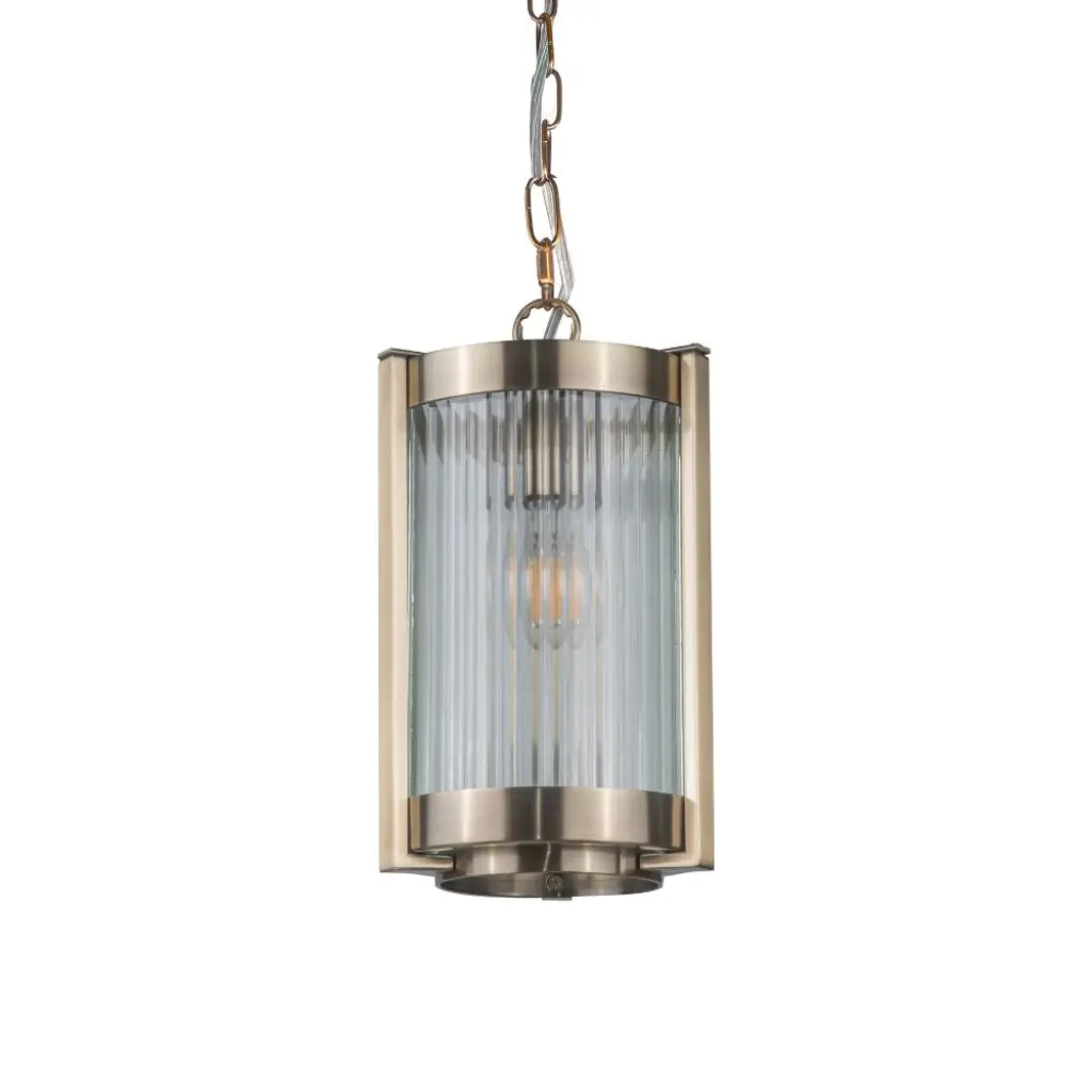 Hudson Single Glass Pendant in Antique Brass