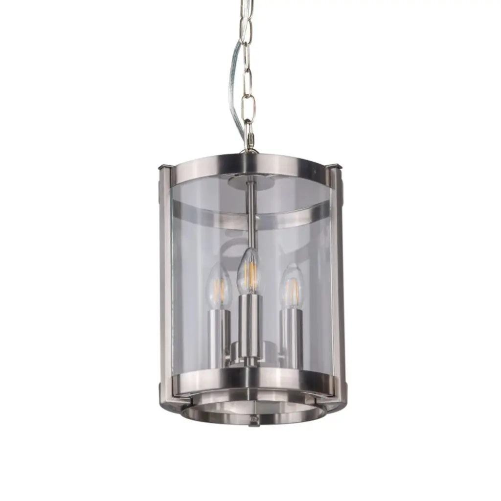 Hudson 3 Light Glass Pendant in Satin Chrome