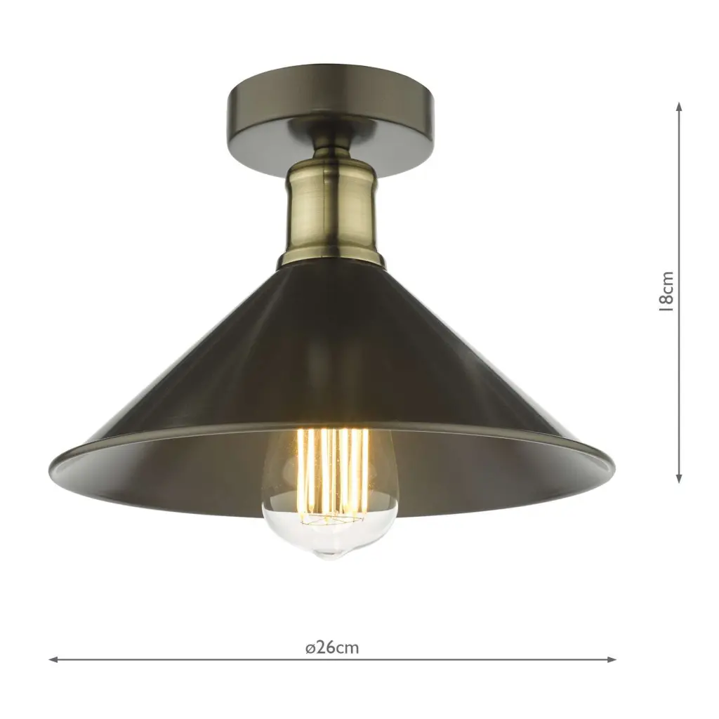 Jalen Graphite Semi Flush Fitting with Antique Brass