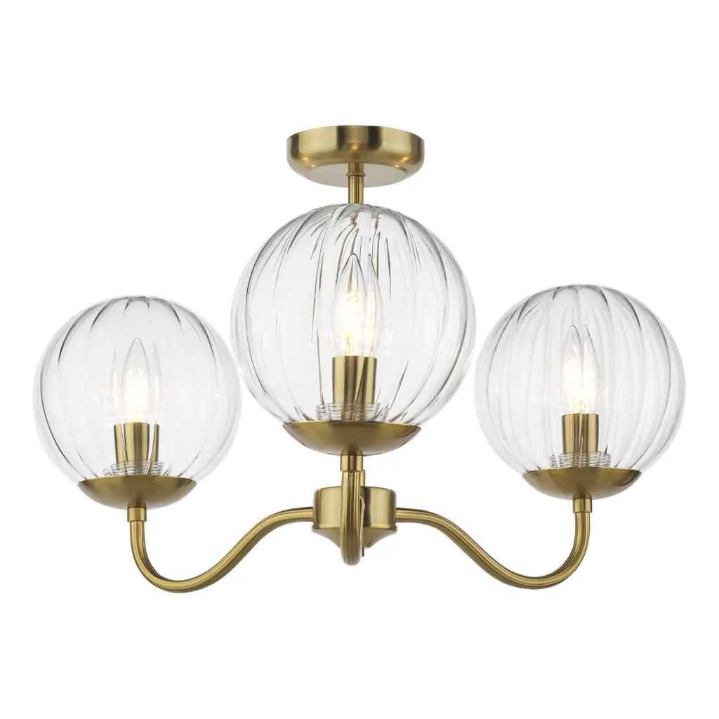 Jocelyn 3 Light Brass Semi Flush Fitting