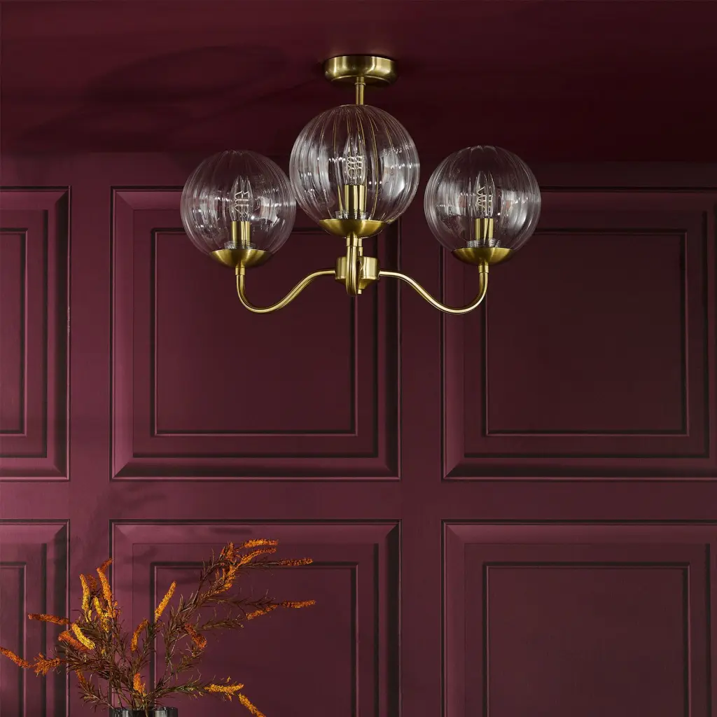 Jocelyn 3 Light Brass Semi Flush Fitting