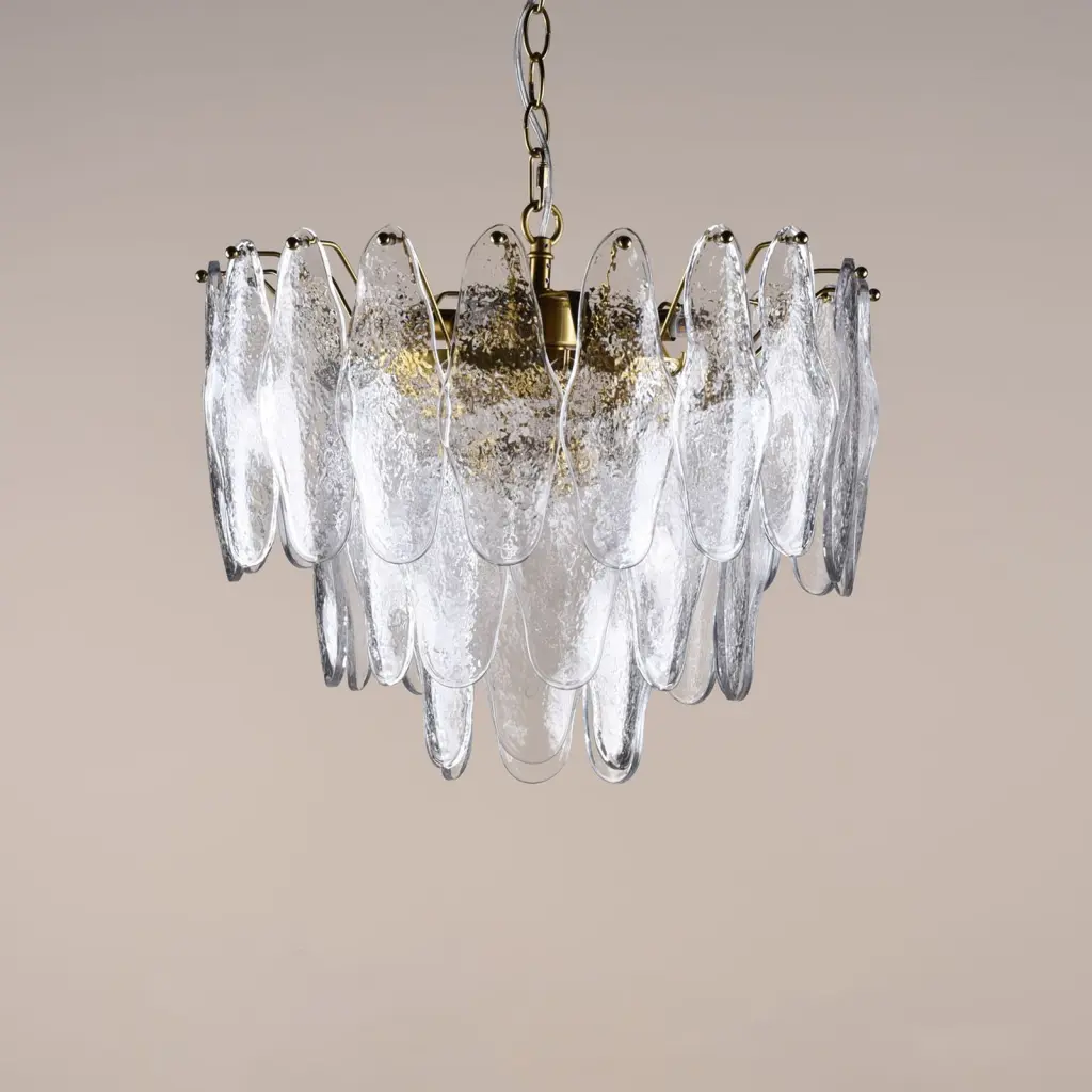 Kimmia 6 Light Natural Brass and Textured Glass Pendant