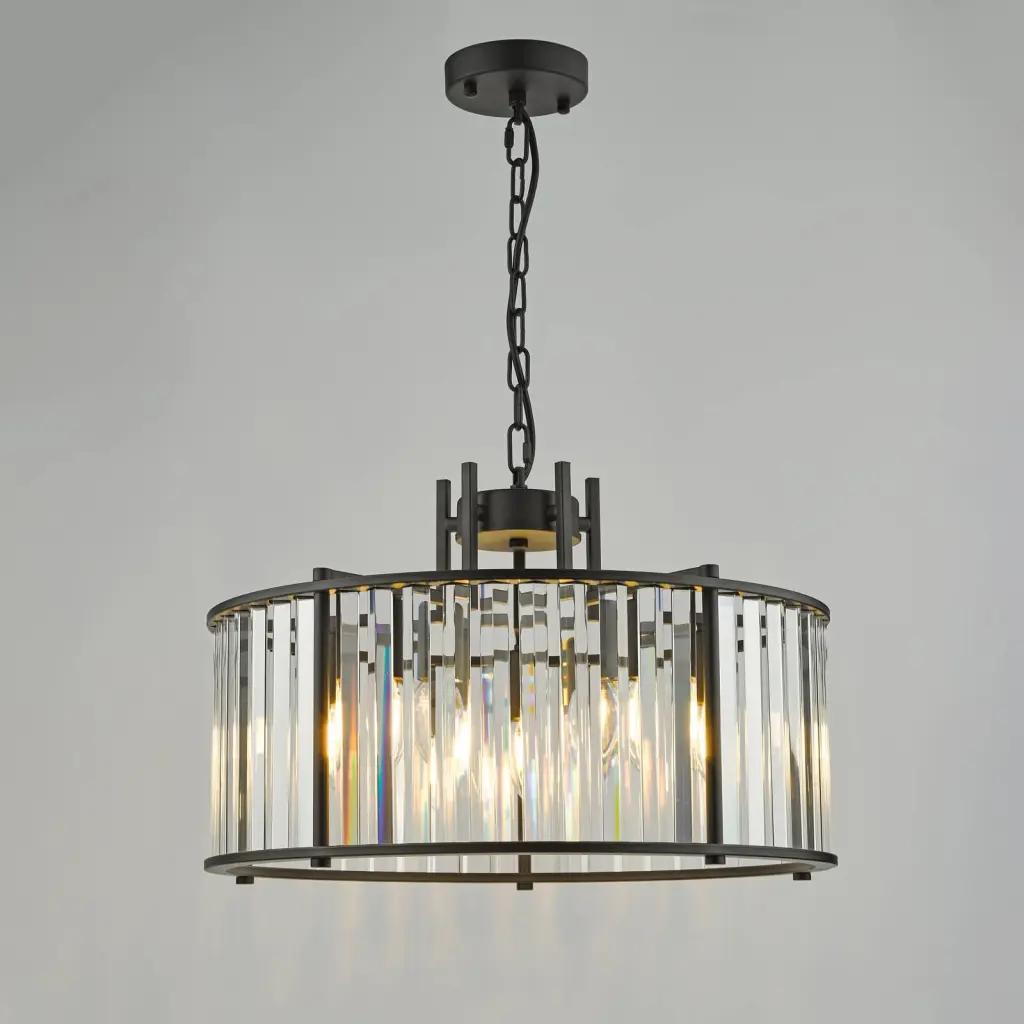 Kiran 5 Light Satin Black & Crystal Pendant