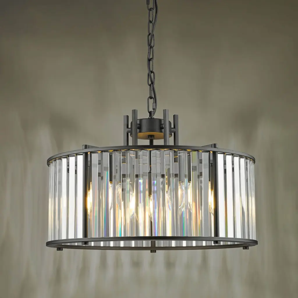 Kiran 5 Light Satin Black & Crystal Pendant