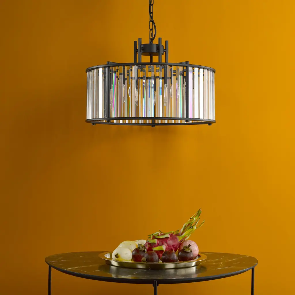 Kiran 5 Light Satin Black & Crystal Pendant