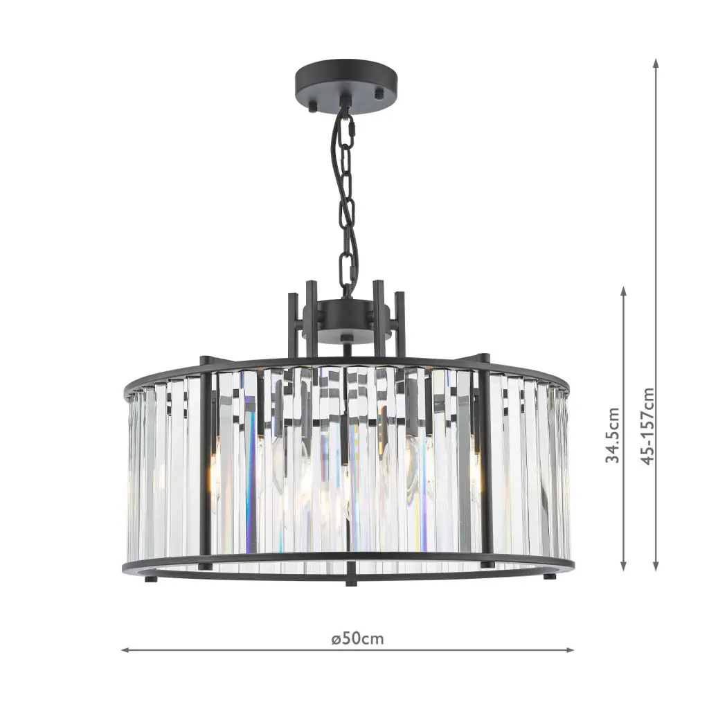 Kiran 5 Light Satin Black & Crystal Pendant