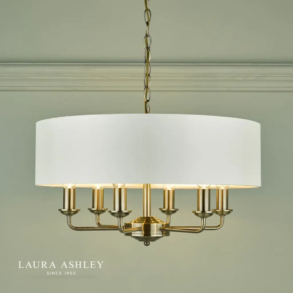 Sorrento 6 Light Pendant Antique Brass With Ivory Shade