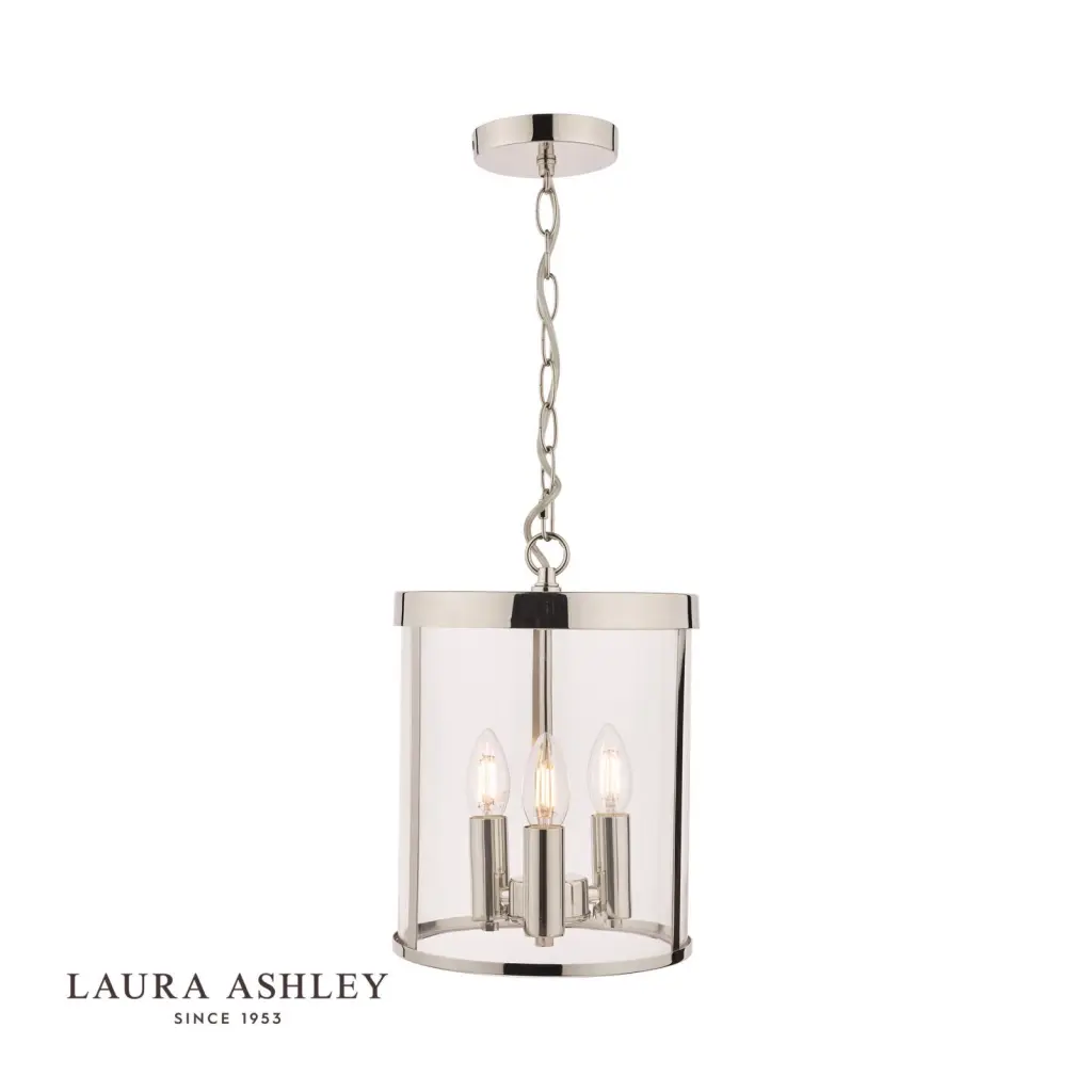 Selbourne 3 Light Lantern in Polished Nickel & Glass
