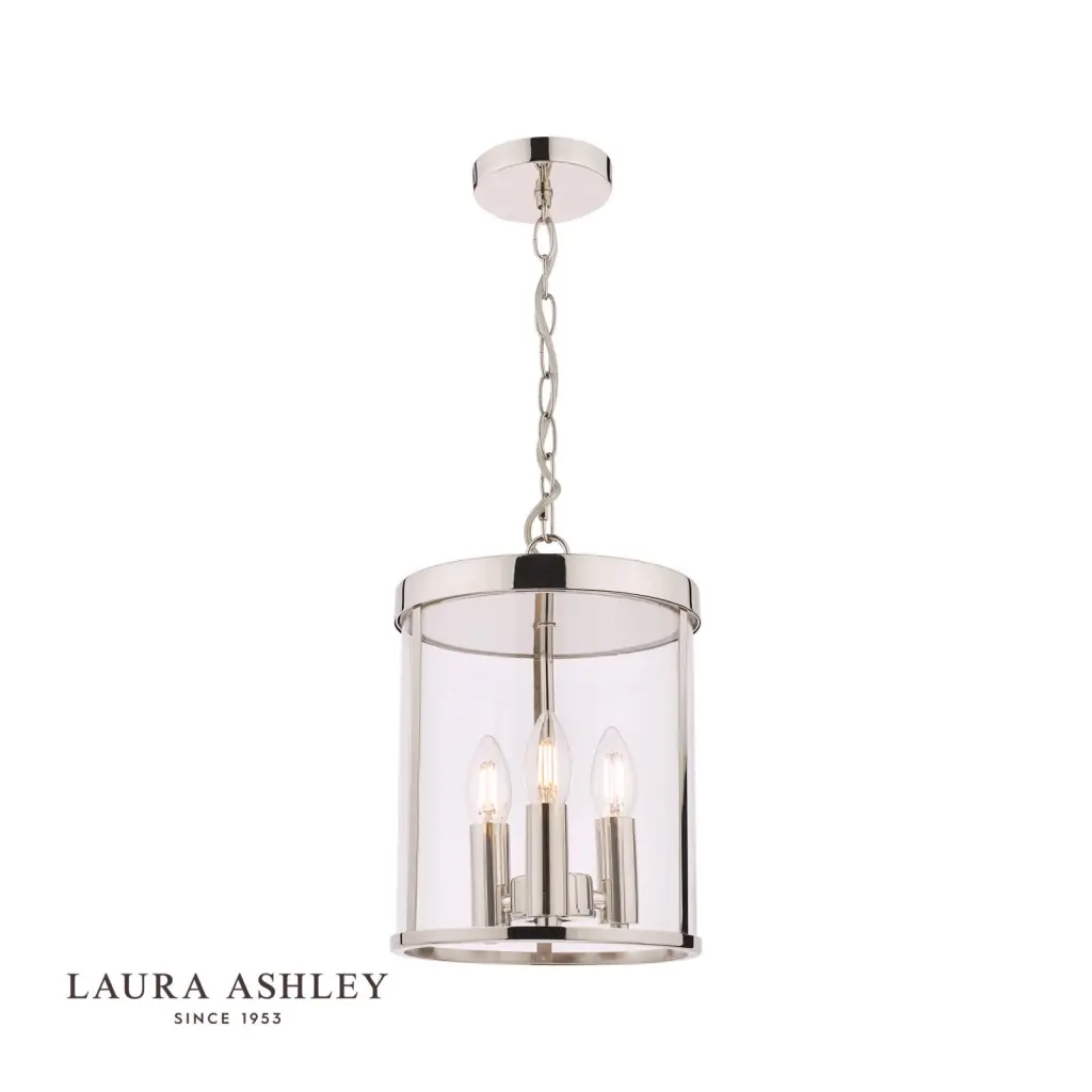 Selbourne 3 Light Lantern in Polished Nickel & Glass