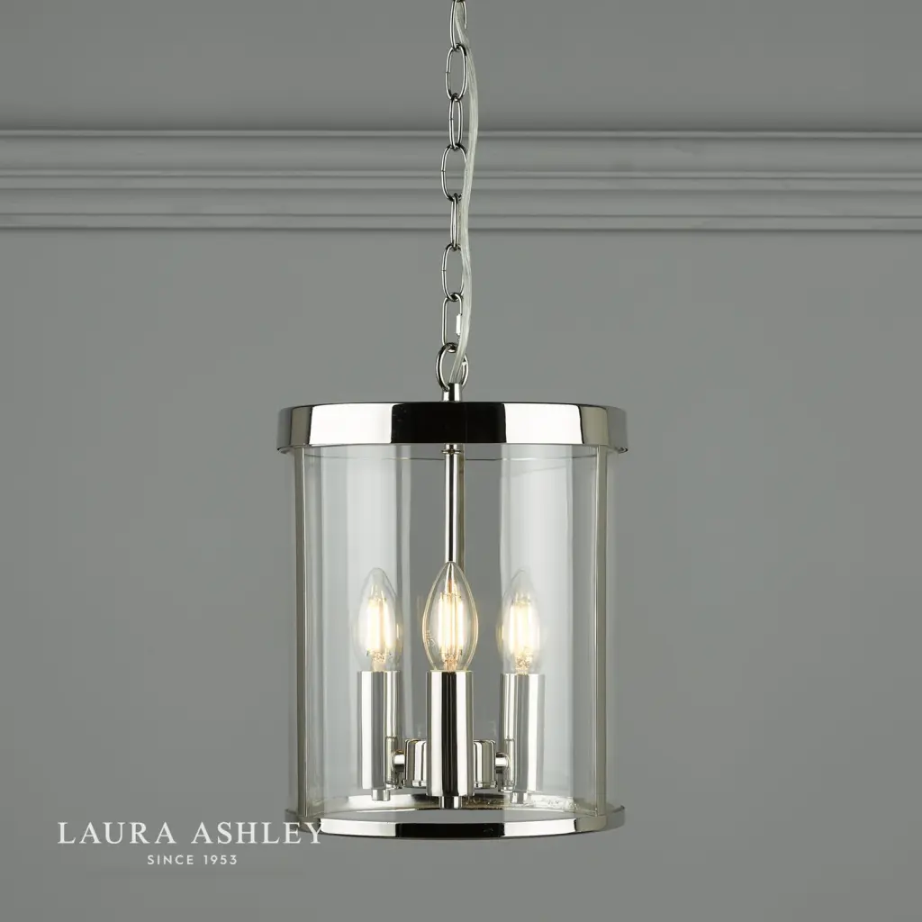 Selbourne 3 Light Lantern in Polished Nickel & Glass