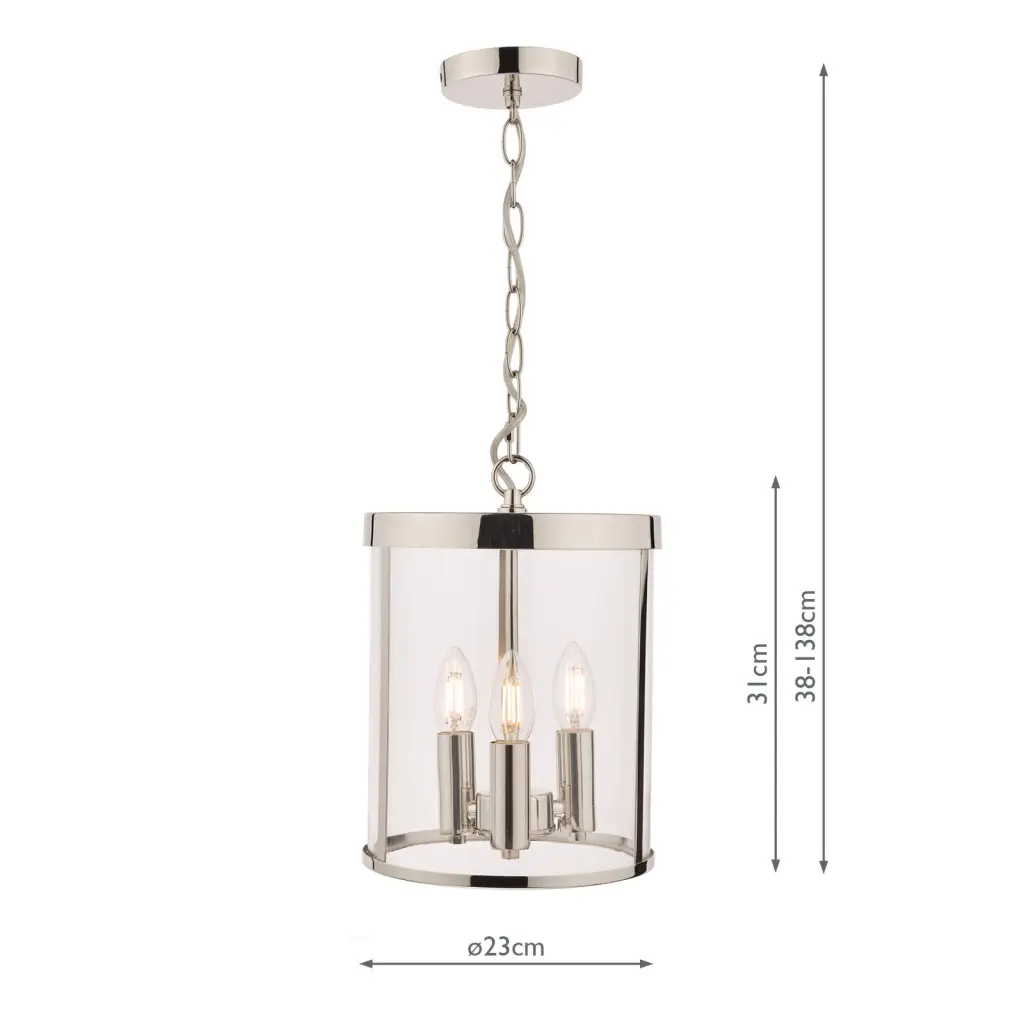 Selbourne 3 Light Lantern in Polished Nickel & Glass