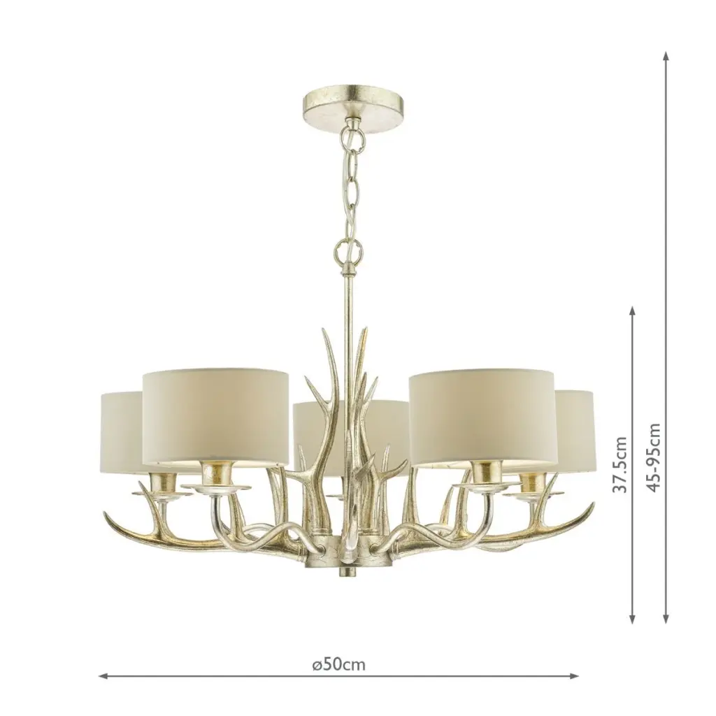 Mulroy 5 Light Antler Chandelier in Champagne Finish C/W Shades