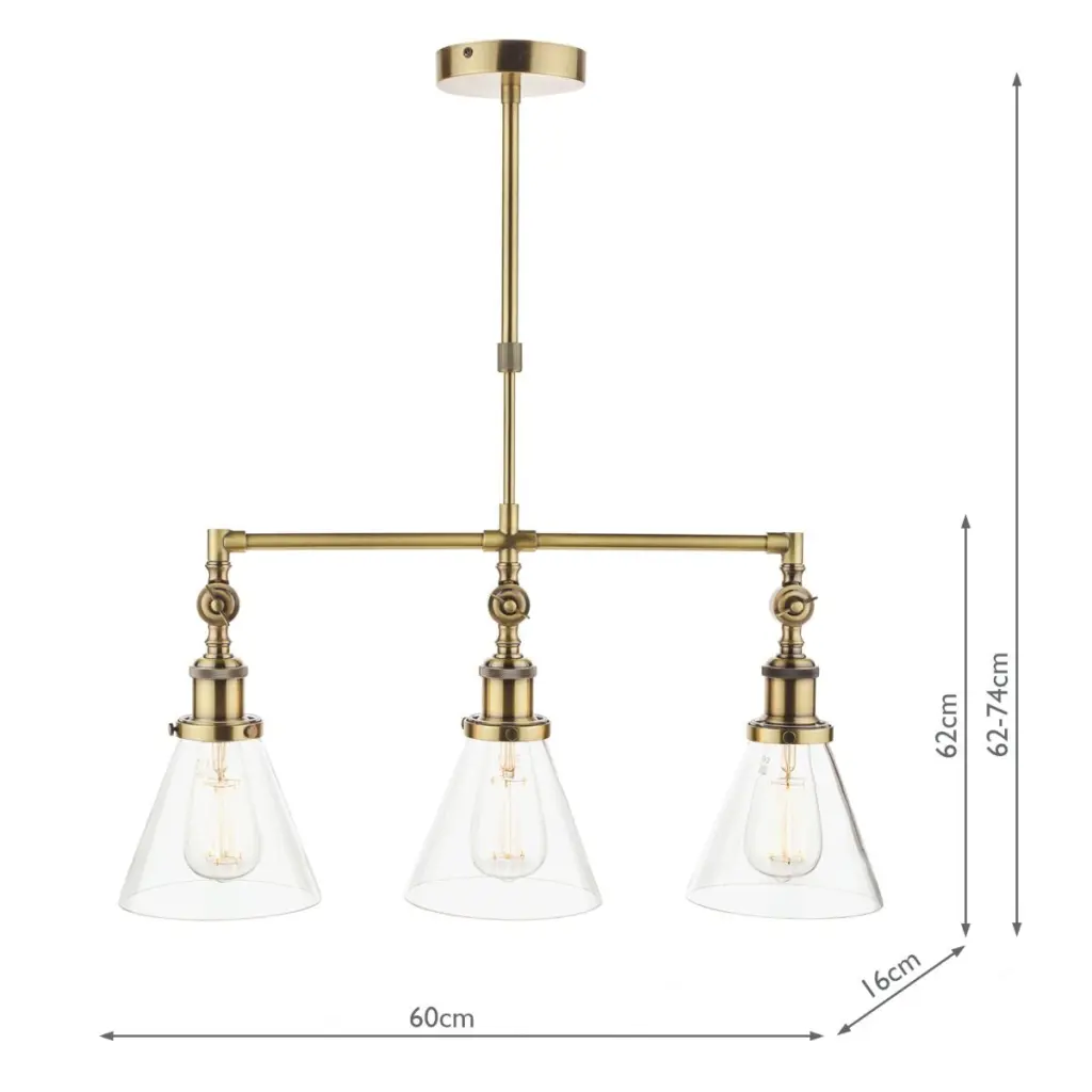 Isaac 3 Light Bar Pendant in Antique Brass