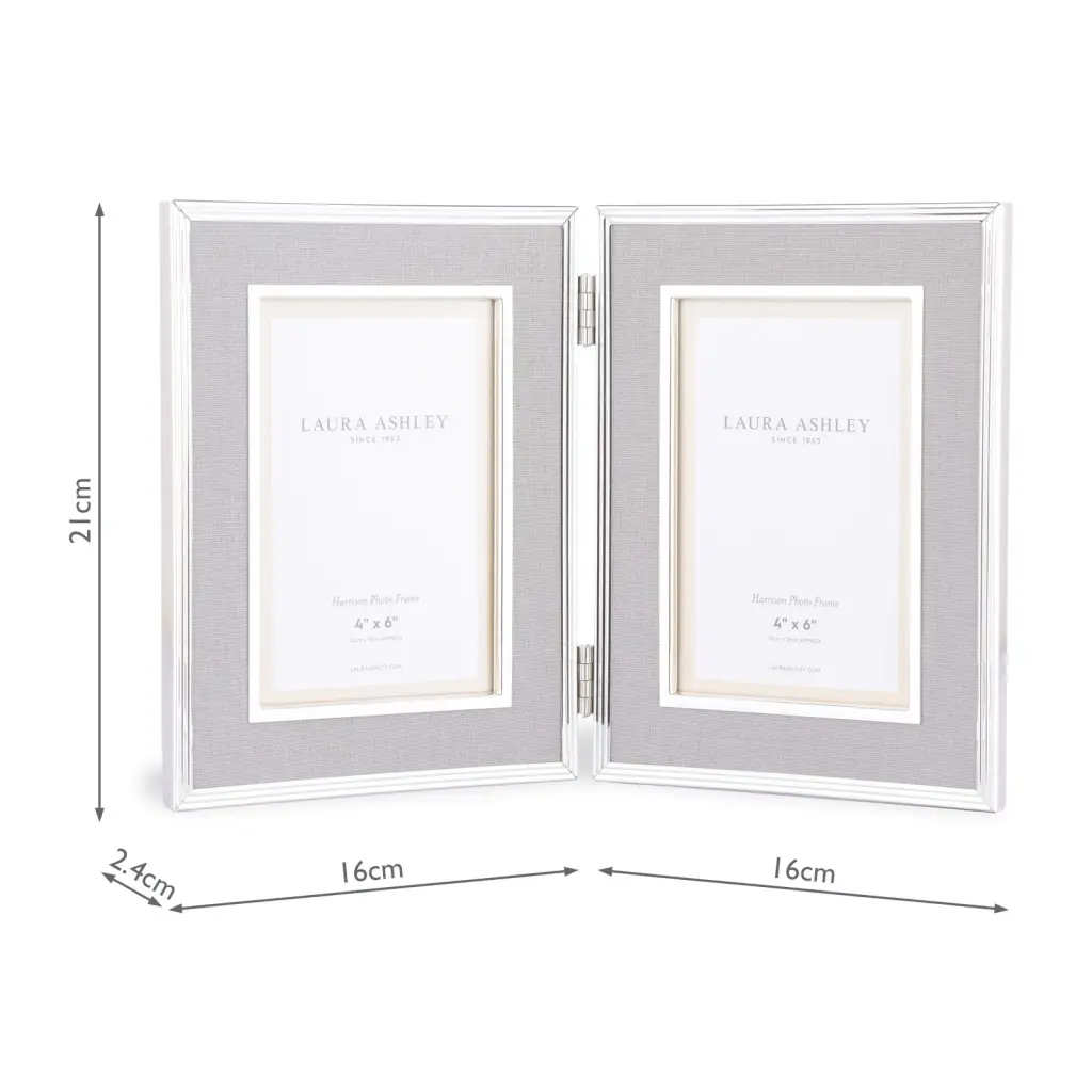 Harrison 4x6 Inch Double Photo Frame Pale Charcoal Grey Linen