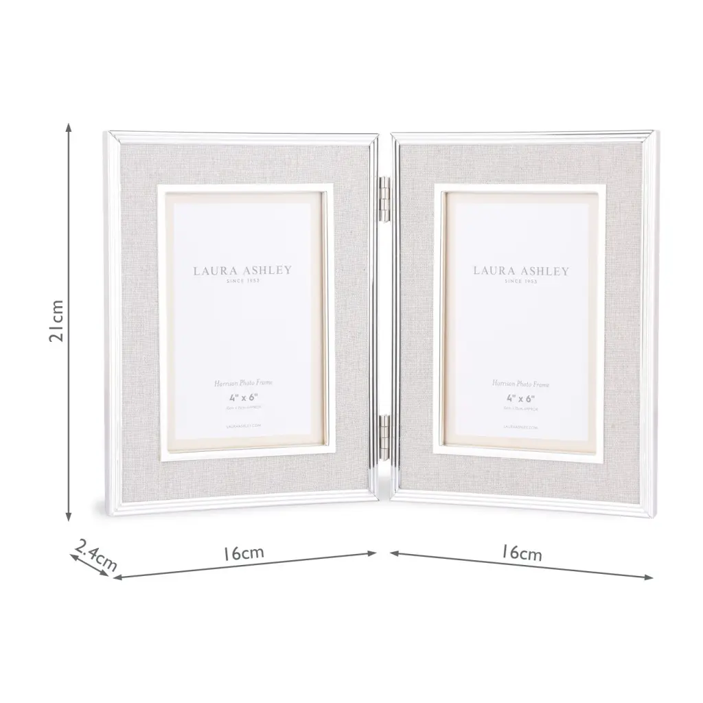 Harrison 4x6 Inch Double Photo Frame Polished Silver Linen