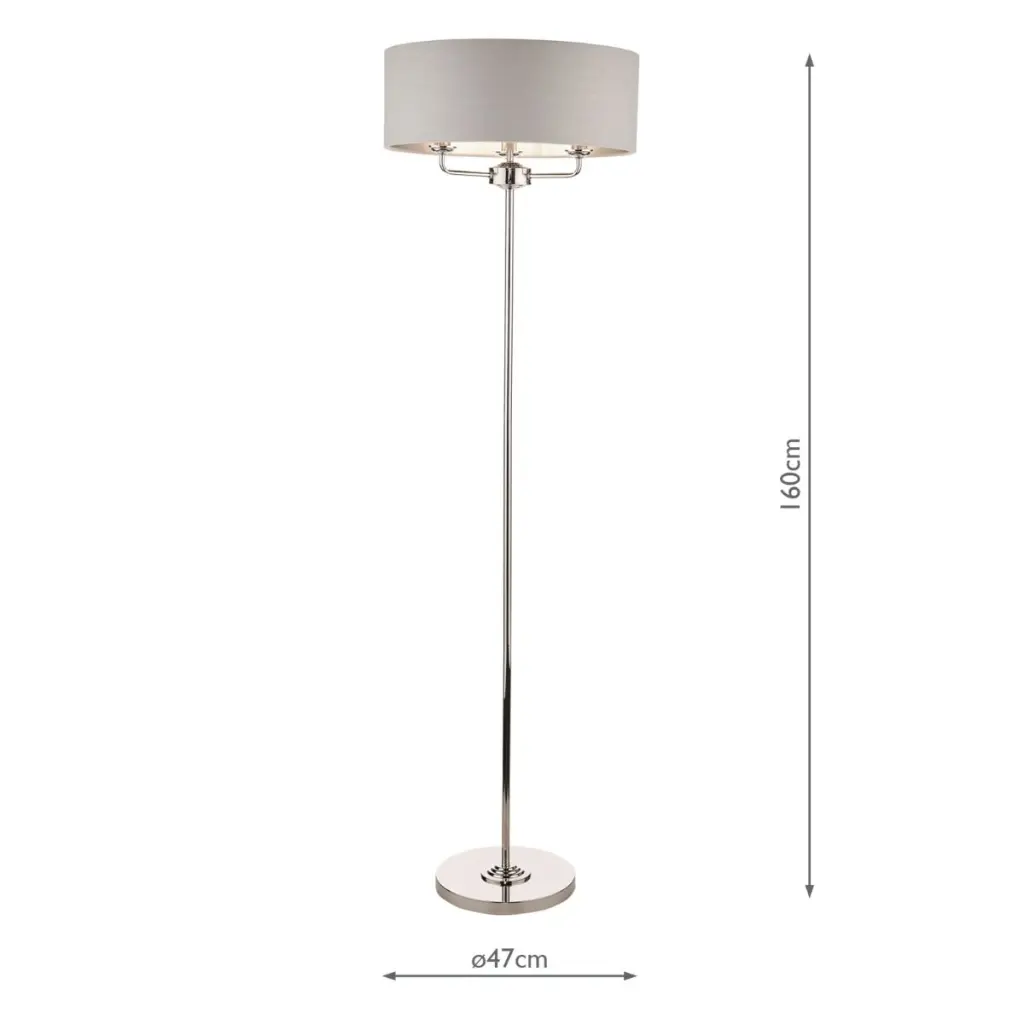 Sorrento 3 Light Floor Lamp Polished Nickel With Silver Shade