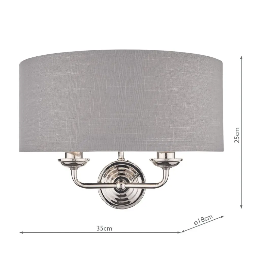 Sorrento 2 Light Wall Light Polished Nickel With Charcoal Grey Shade