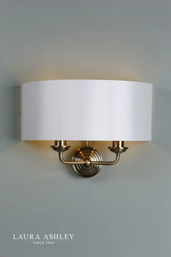 Sorrento 2 Light Wall Light Antique Brass With Ivory Shade