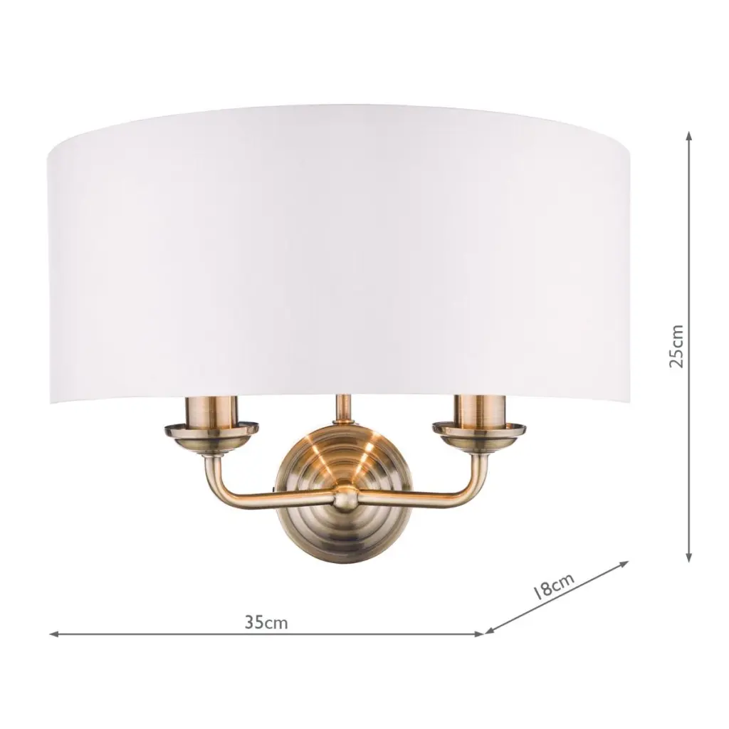 Sorrento 2 Light Wall Light Antique Brass With Ivory Shade