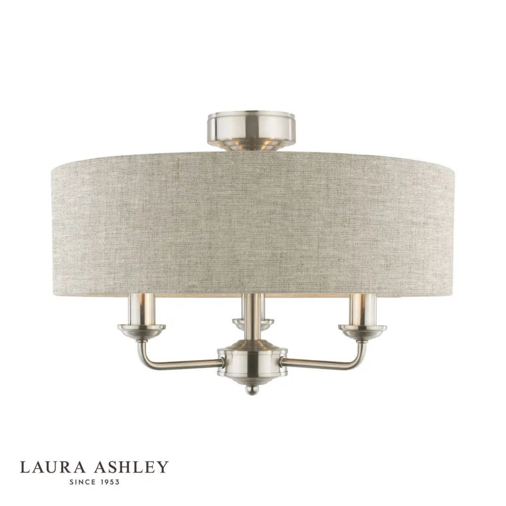 Sorrento Satin Nickel Semi Flush Light C/W Natural Shade