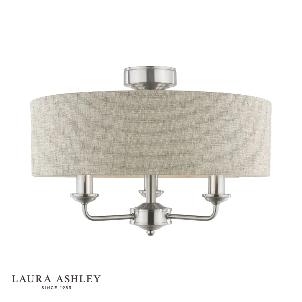 Sorrento Satin Nickel Semi Flush Light C/W Natural Shade