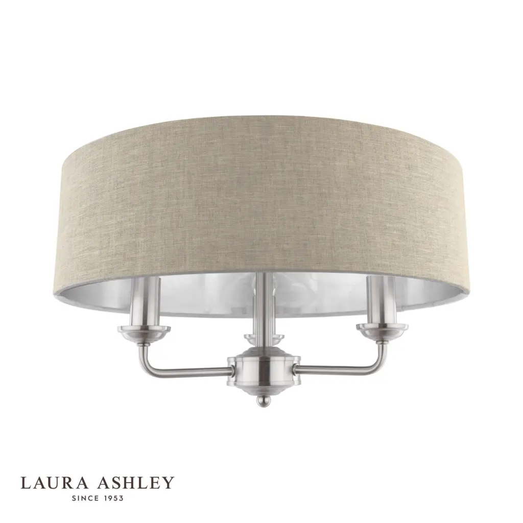 Sorrento Satin Nickel Semi Flush Light C/W Natural Shade