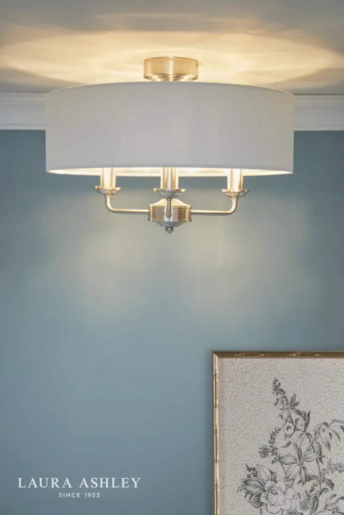 Sorrento Satin Nickel Semi Flush Light C/W Natural Shade