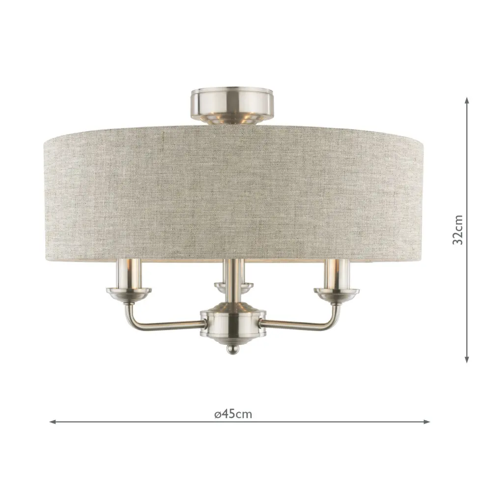 Sorrento Satin Nickel Semi Flush Light C/W Natural Shade