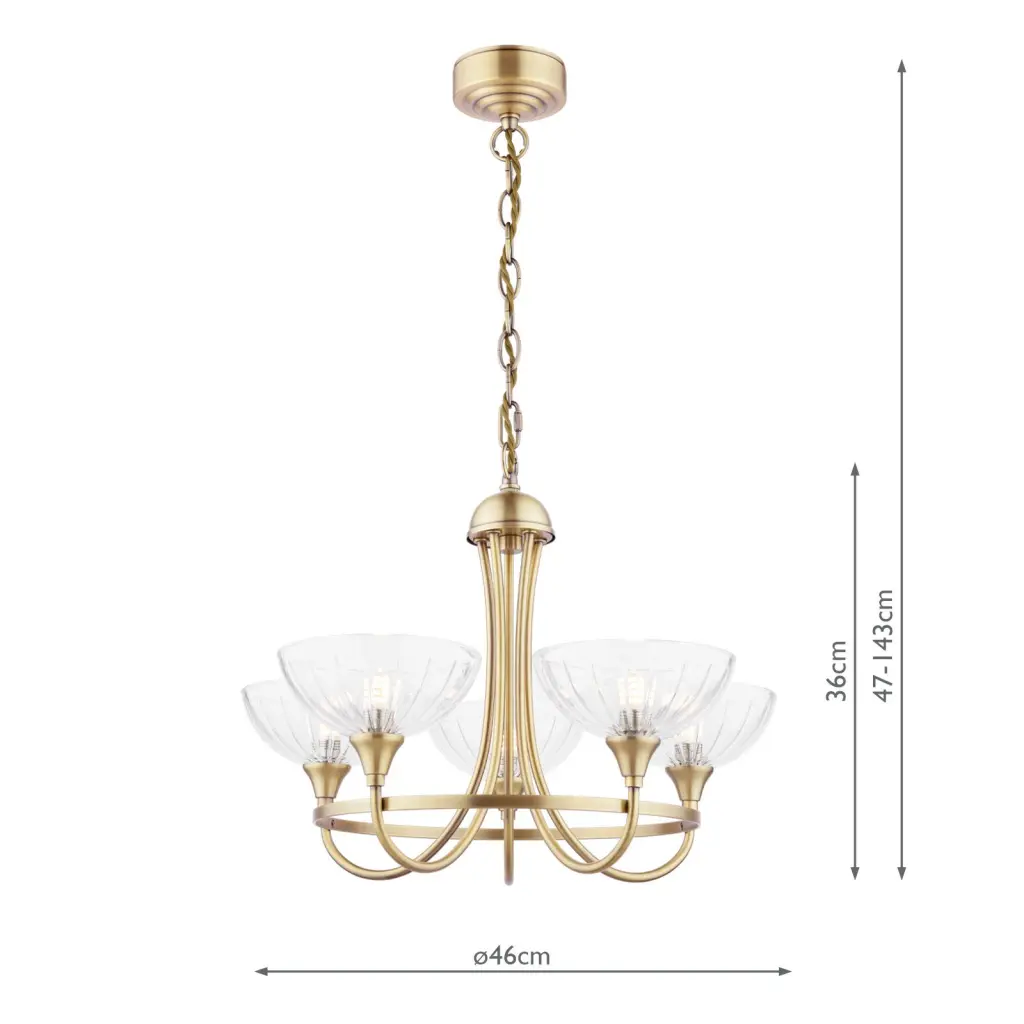 Wellham 5 Light Antique Brass Pendant