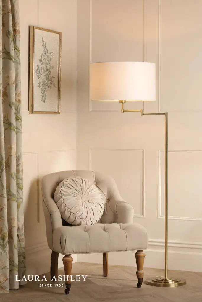 Marlowe Swing Arm Floor Lamp in Antique Brass C/W Shade
