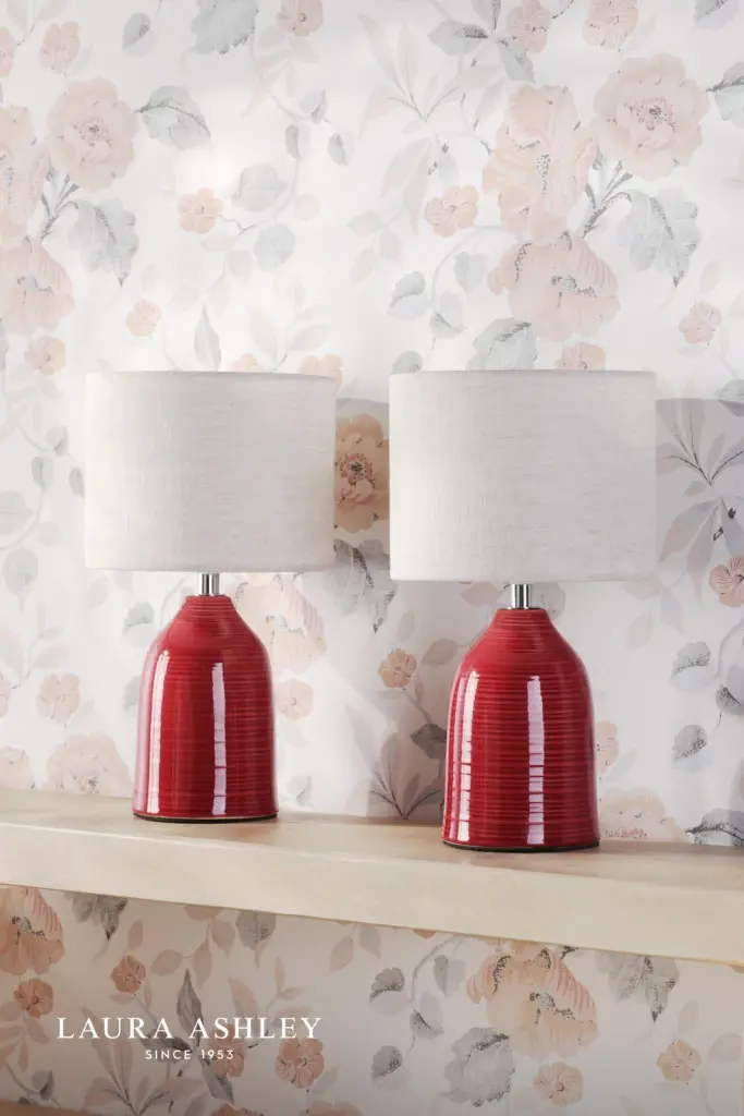 Penny Twin Pack Red Ceramic Table Lamp C/W Shades