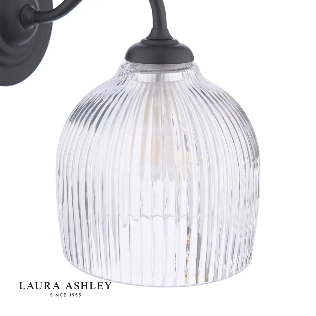 Charissa Matt Black & Ribbed Glass Wall Light