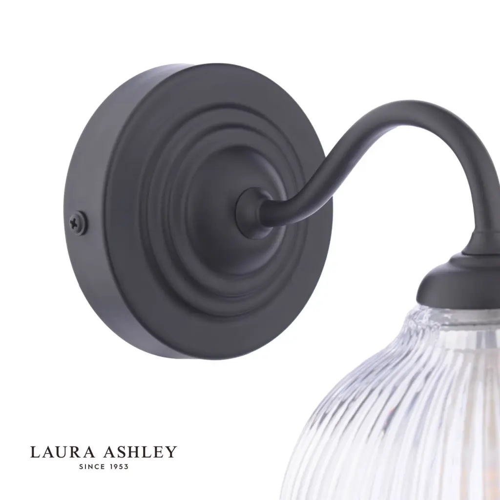 Charissa Matt Black & Ribbed Glass Wall Light