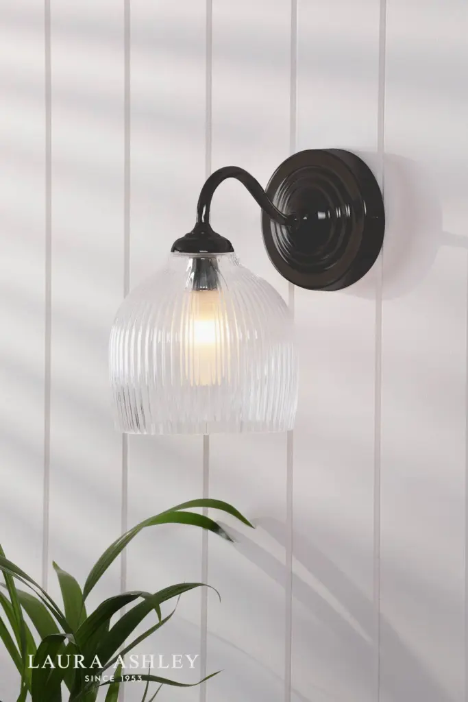 Charissa Matt Black & Ribbed Glass Wall Light