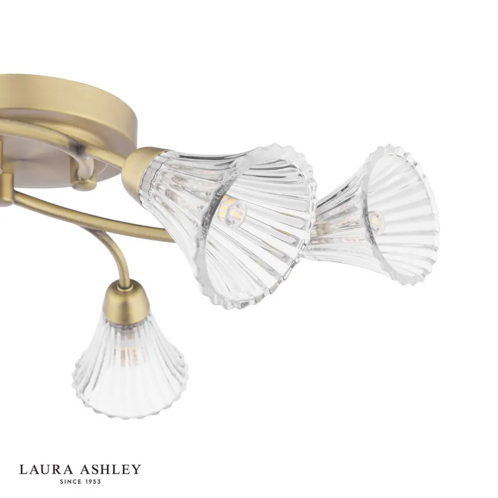 Lanton 6 Light Semi Flush Fitting in Antique Brass & Ribbed Glass