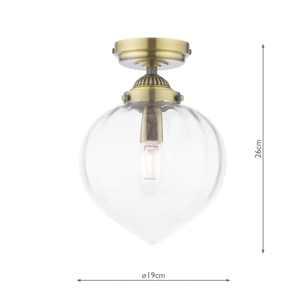 Whitham Antique Brass Bathroom Semi Flush IP44
