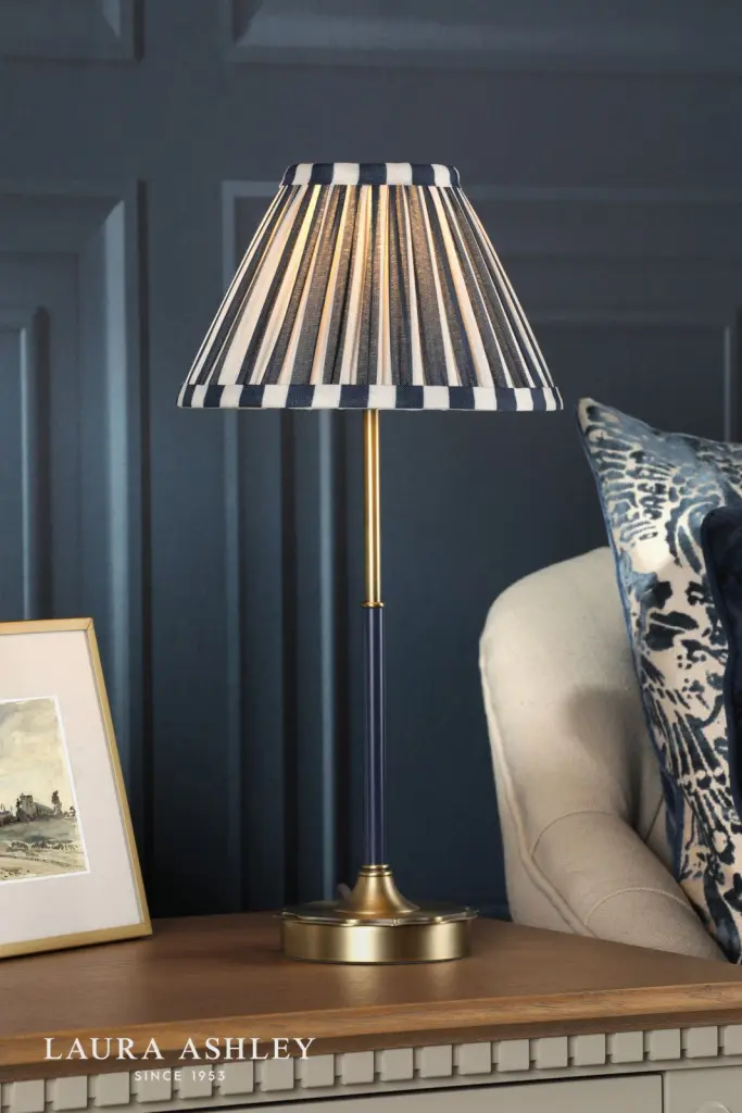 Denwick Antique Brass Table Lamp C/W Blue Shade