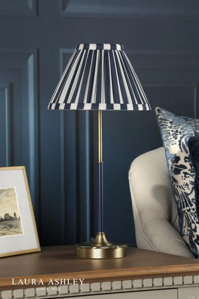 Denwick Antique Brass Table Lamp C/W Blue Shade