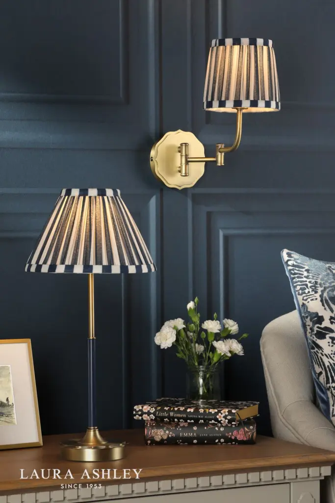 Denwick Antique Brass Table Lamp C/W Blue Shade