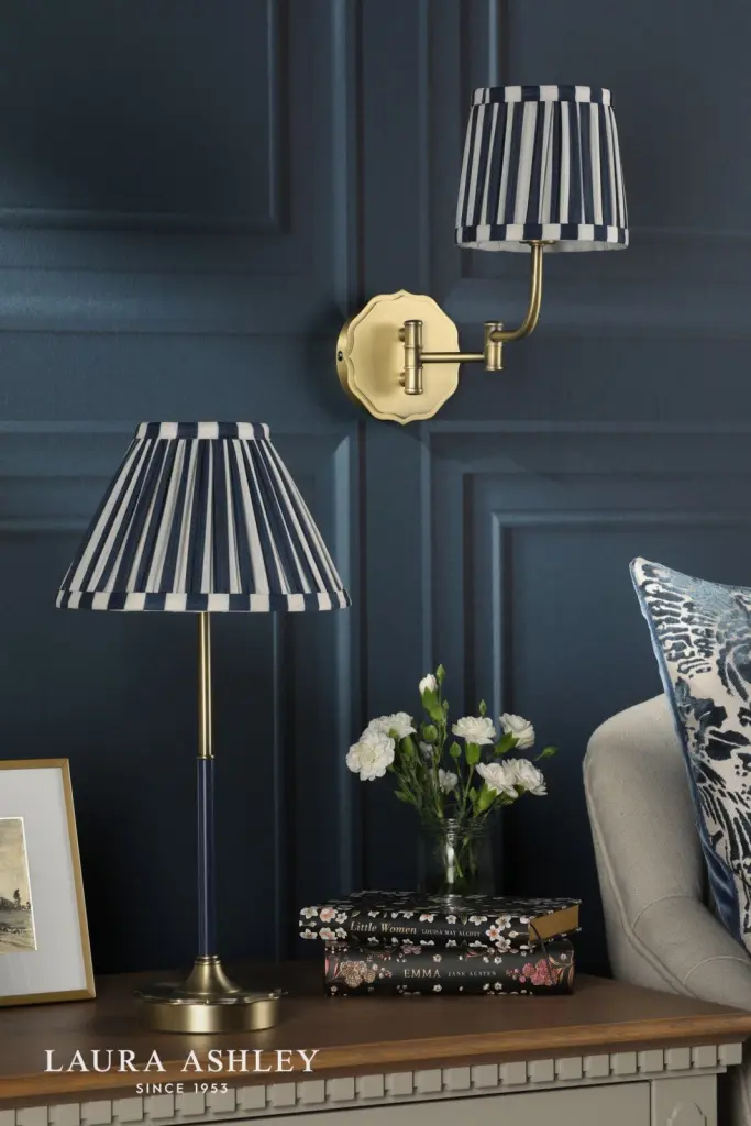 Denwick Antique Brass Table Lamp C/W Blue Shade