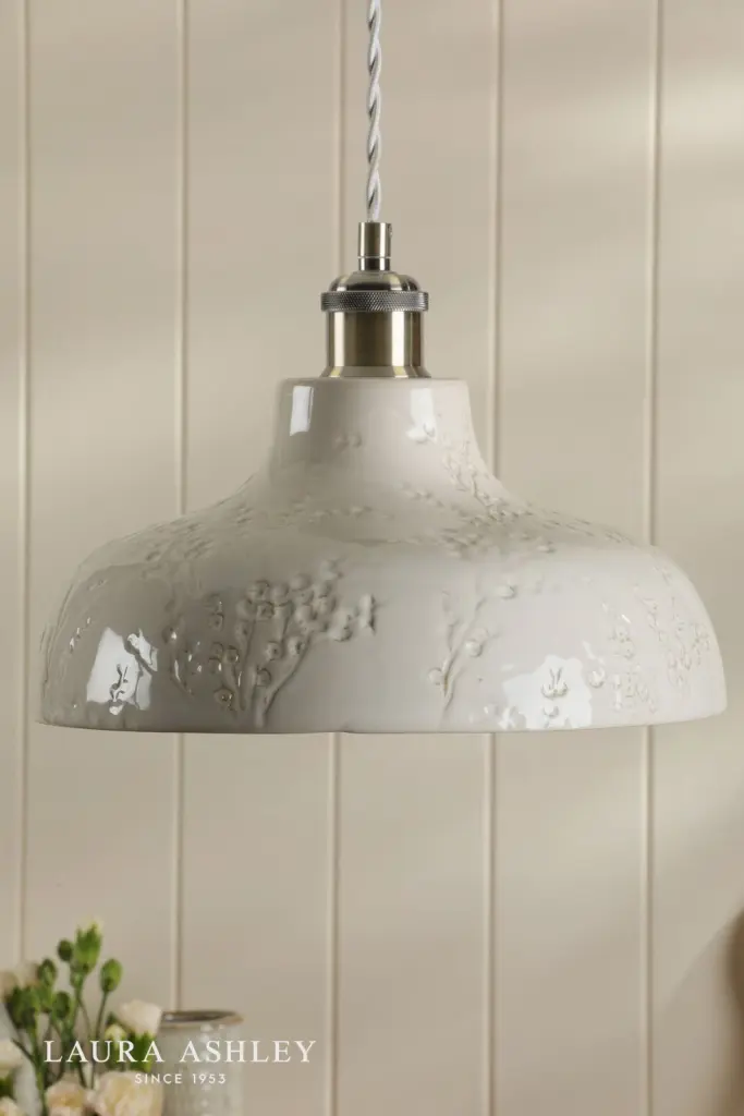 Pussywillow White Ceramic Pendant with Brass Detailing