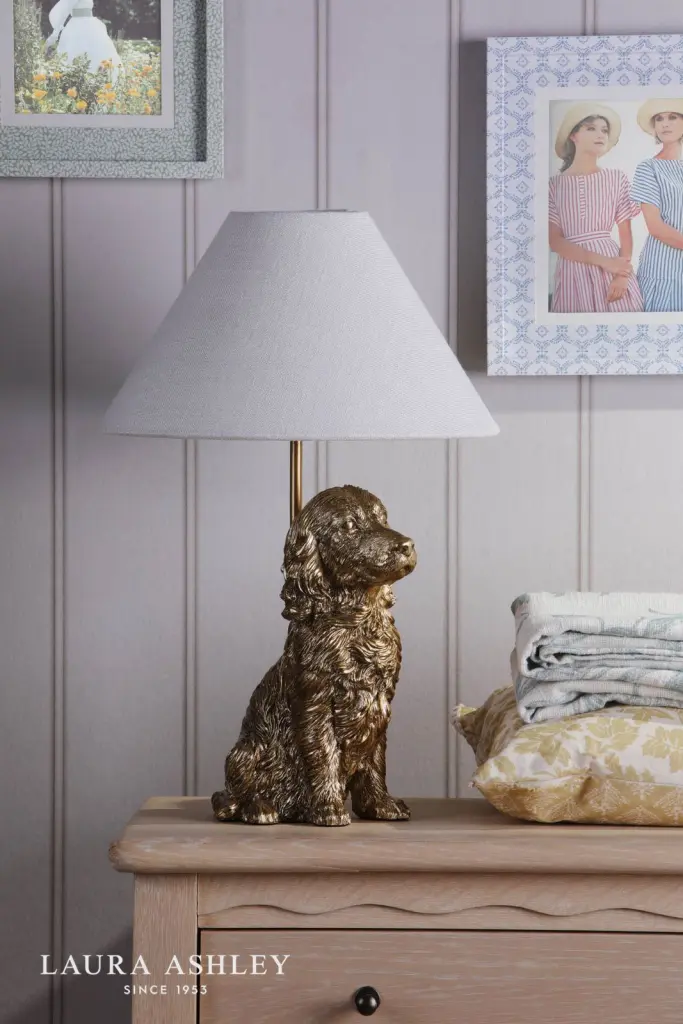 Antique Gold Cocker Spaniel Table Lamp C/W Shade