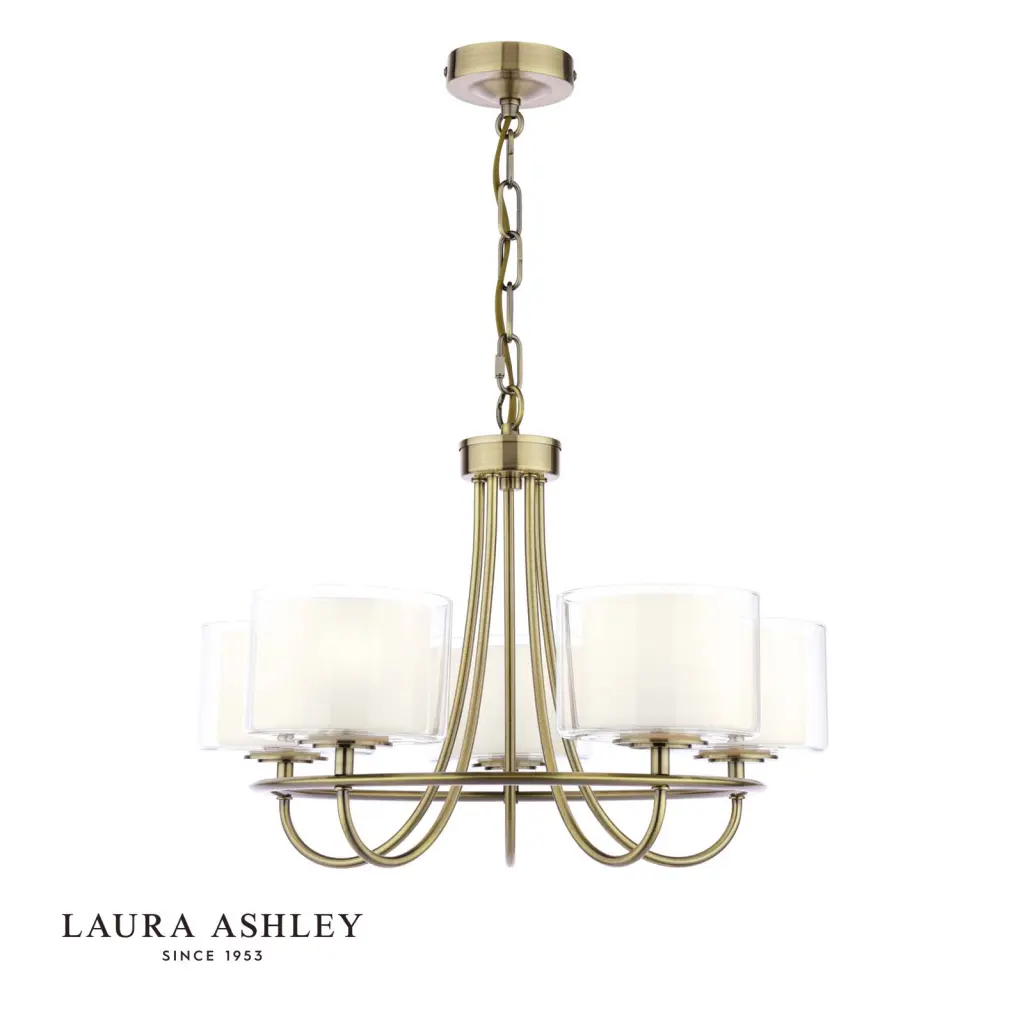 Southwell 5 Light Pendant in Antique Brass & Opal Glass