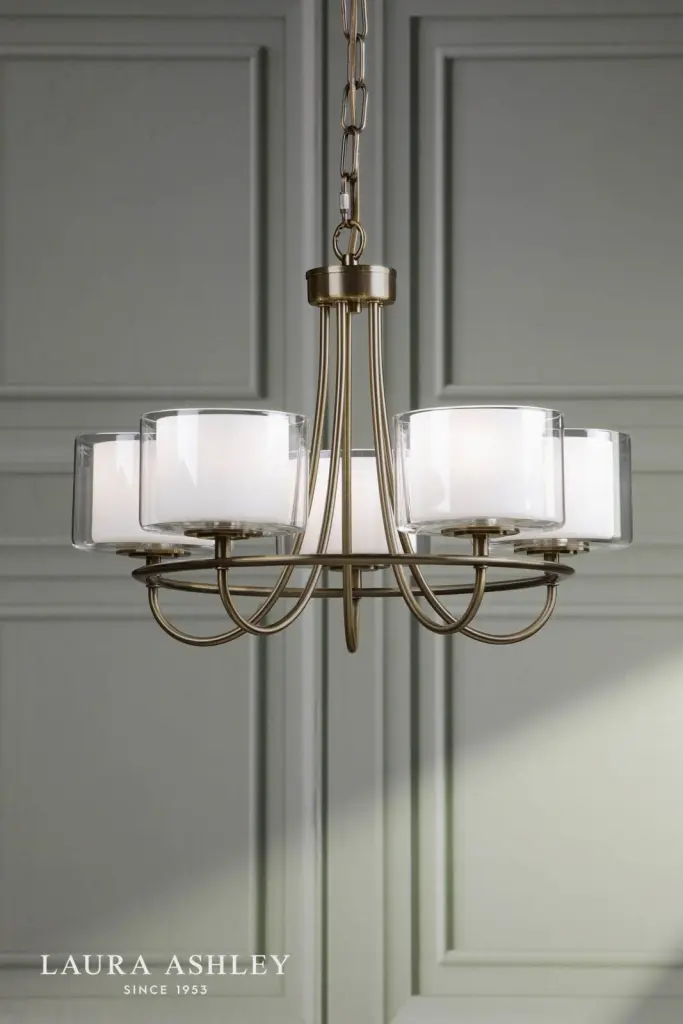 Southwell 5 Light Pendant in Antique Brass & Opal Glass