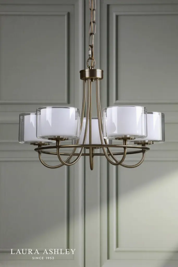Southwell 5 Light Pendant in Antique Brass & Opal Glass