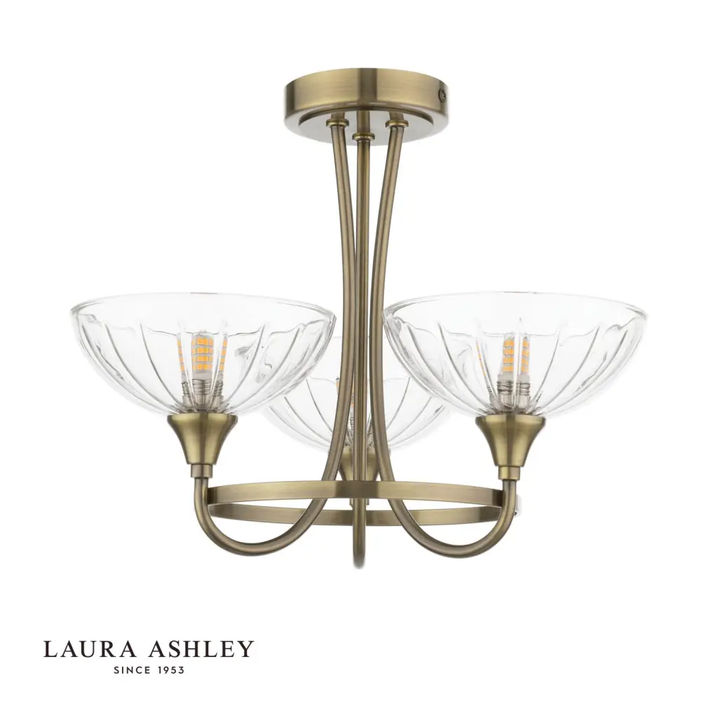 Wellham 3 Light Antique Brass Semi Flush Fitting