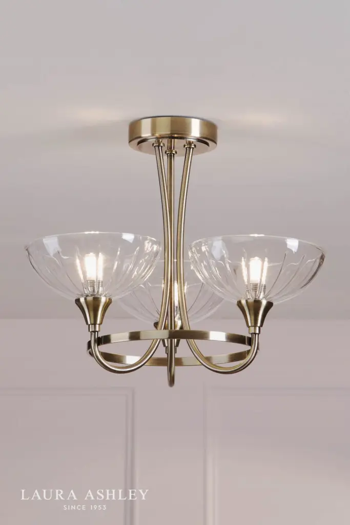 Wellham 3 Light Antique Brass Semi Flush Fitting